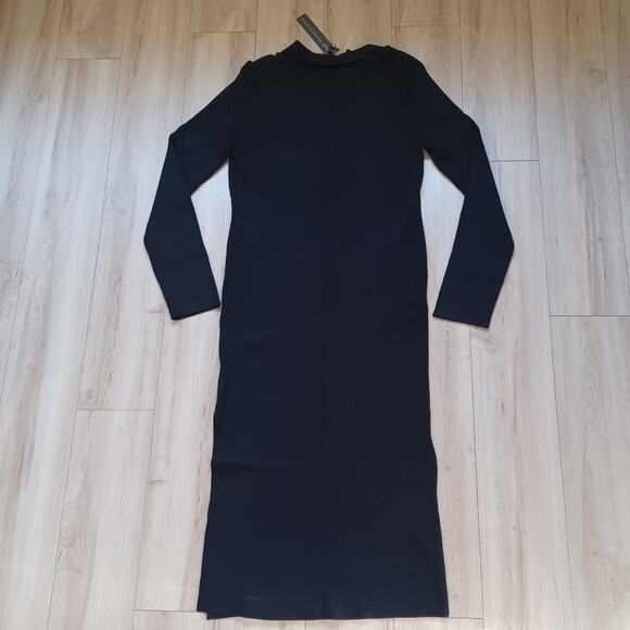 House of Harlow Ribbed Knit Collared Henley Midi Dress Black XL NWT - Picture 6 of 9